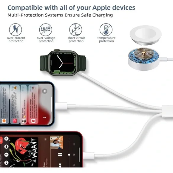 3 in 1 Portable Charging Cord for iPhone, iWatch AirPod Android - Picture 2 of 7